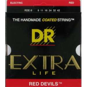 DR Strings Extra Life Red Coated Electric Guitar, .009   .042, Red 
