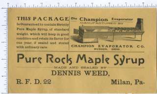 3142 Maple Syrup flier Dennis Weed, Milan PA, Champion Evaporator Co 