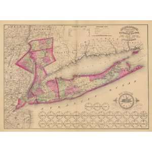 Reproduction of an 1871 Map of Long Island & the Surrounding Region