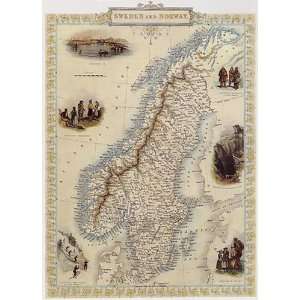  1800s SWEDEN AND NORWAY STOCKHOLM MAP VINTAGE POSTER 