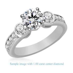  Round Diamond Ring wih Bezel Set Sidestone Accents in 