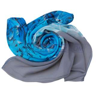 Scarf, Blue Rose Chiffon Scarf, 70.87 x 20.87  