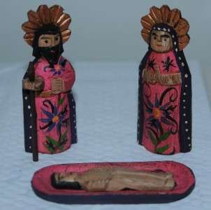 Guatemala Nativity Scene Hand Crafted Wood Pine Hand Carved Unique 