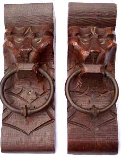 Antique pair of 2 Architectural Lion Face Wood Corbels  