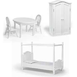  18 inch Doll Canopy Bed, Table & Chairs, Armoire Set Toys 