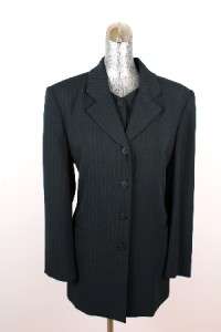 womens black pinstripe  3pc pant suit vest wool 