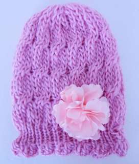 Womens Pink Knit Crochet Winter Hat 1 Flower Fashion  