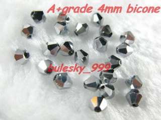 400pcs A+Grade Glass Crystal Bicone Beads 4mm Silver  