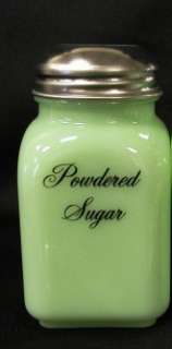 Jadeite Jadite Kitchen Square Powdered Sugar Shaker/Jar  