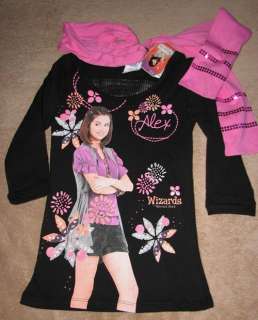 WIZARDS OF WAVERLY PLACE Blk 3/4 Sleeves Tee Shirt sz 8/10 +Scarf 