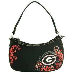  Fossil Georgia Bulldogs Black Canvas Letterman Hobo Purse 