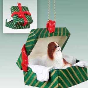  Red and White Japanese Chin in a Box Christmas Ornament 