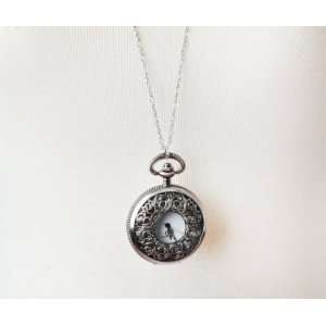  Antique Inspired Silver Pocket Watch Pendant Necklace 