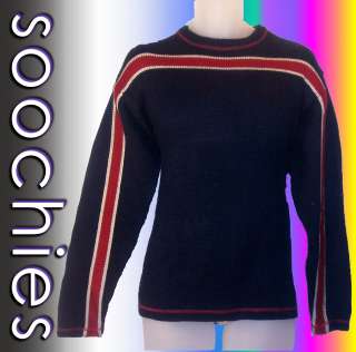   Navy Blue Sweater Red White Stripe Mens M Fall Winter Clothes Clothing
