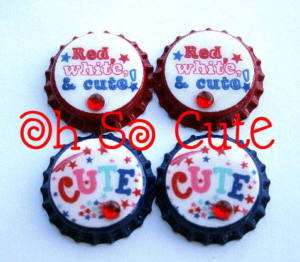 OhSoCute Cutie Patriotic Bottle Caps, 4th July, Bows  