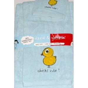   Embroidered 3 Pc Chicks Rule Bath Towel Set Washcloth: Home & Kitchen