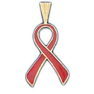  14k Yellow Gold Red AIDS Awareness Ribbon Pendent: Jewelry