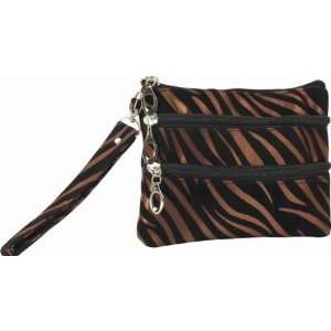  Brown & White Zebra Vitals Wristlet Wallet Handbag Make up 