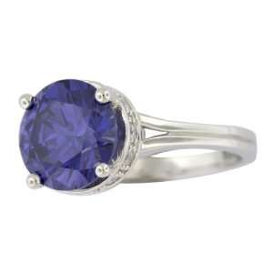 Platinum Plated Sterling Silver 100 Facets Collection Solitaire Blue 