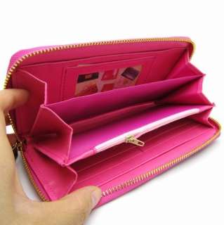 Fashion womens pink leopard leather zipper clutch wallet 732  