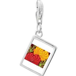   Silver Underwater Yellow And Red Flowers Photo Rectangle Frame Charm
