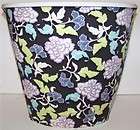 Purple Blue Green Flowers on Black Floral Design Wastebasket Trash Can