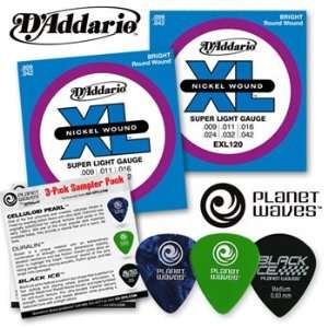  2 Pack DAddario EXL 120 Super Light Guitar Strings with 3 