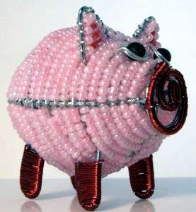 Pink Pig Wire & Glass Bead Mini Sculpture Beadworx MIB  