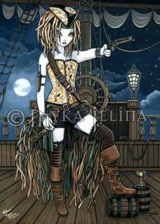 Sky Pirate Ship Dreadlock Fairy Art OOAK ACEO Helena  