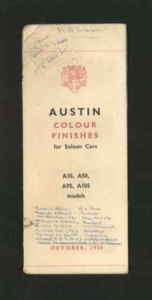 Austin 1956 Saloon Colour Paint Chart A35 A50 A95 A105  