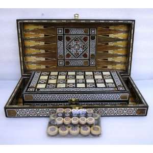   SET OF TWO MOSAIC WOOD BACKGAMMON CHESS BOARD GAME: Sports & Outdoors