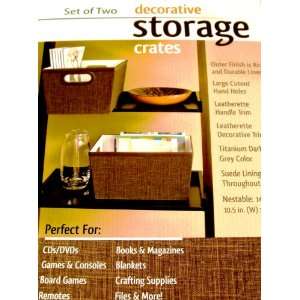   OF TWO DECORATIVE STORAGE CRATES BOXES WITH LINEN &