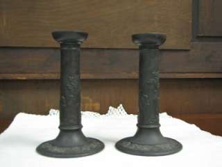 Antique Wedgewood Black Basalt Candlesticks  