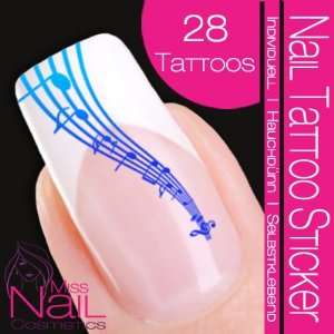  Nail Tattoo Sticker Music / Notes   blue / turquoise 