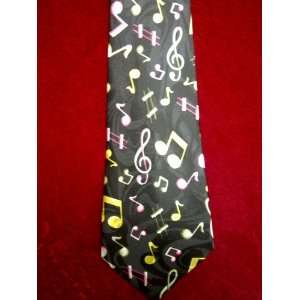    Black Neck Tie with Music Notes and Symbols 