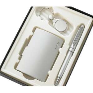   Silver Key Ring & Silver Business Card Case Gift Set: Office Products