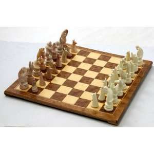  NICE  Soapstone Animal Chess Pieces With Board 