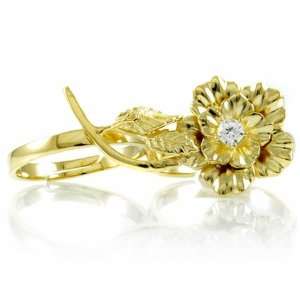  Elles Two Finger Flower Ring   Gold Jewelry