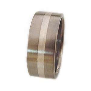  Titanium Ring Flat 2mm Silver Inlay Soft Edge   Ring #23 