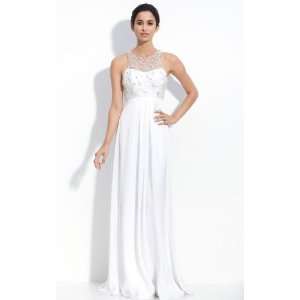   White Floor length Sleeveless Chiffon Jewel Sheath Wedding Dresses