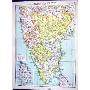  Cassell Antique Map 1920 India Ceylon Madras Asia Tobolsk 
