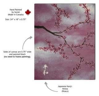 SONIEI: 24x18 Pink, Rose   Cherry Blossom Painting   Japanese 