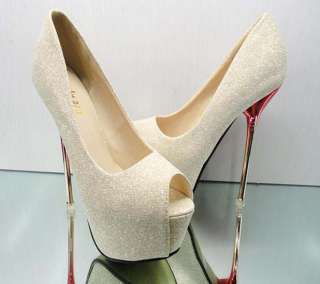 Glitter Super High Heel Platform Open Toe Women Evening Party Shoes 