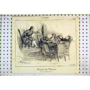   French Print Man Sleeping Table Council Meeting