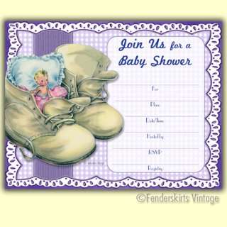 Vintage Retro 1950s Baby Shoes Shower Invitations  