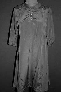 RARE FRENCH VINTAGE 1920S 1930S BLACK SILK CREPE DRESS SIZE 14 16 