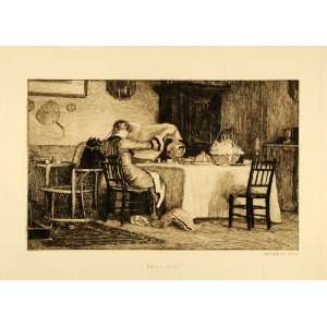 1887 Photogravure Here It Is Robert Macbeth Cat Kitchen House Table 