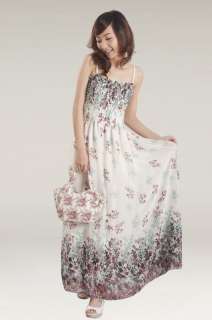   BOHO Exotic Summer White Chiffon Long Dress Floral Print Free Shipping