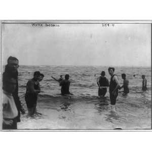  Water baseball,men playing baseball in surf,July 27,1914 