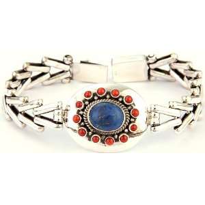  Lapis Lazuli Bracelet with Coral   Sterling Silver 